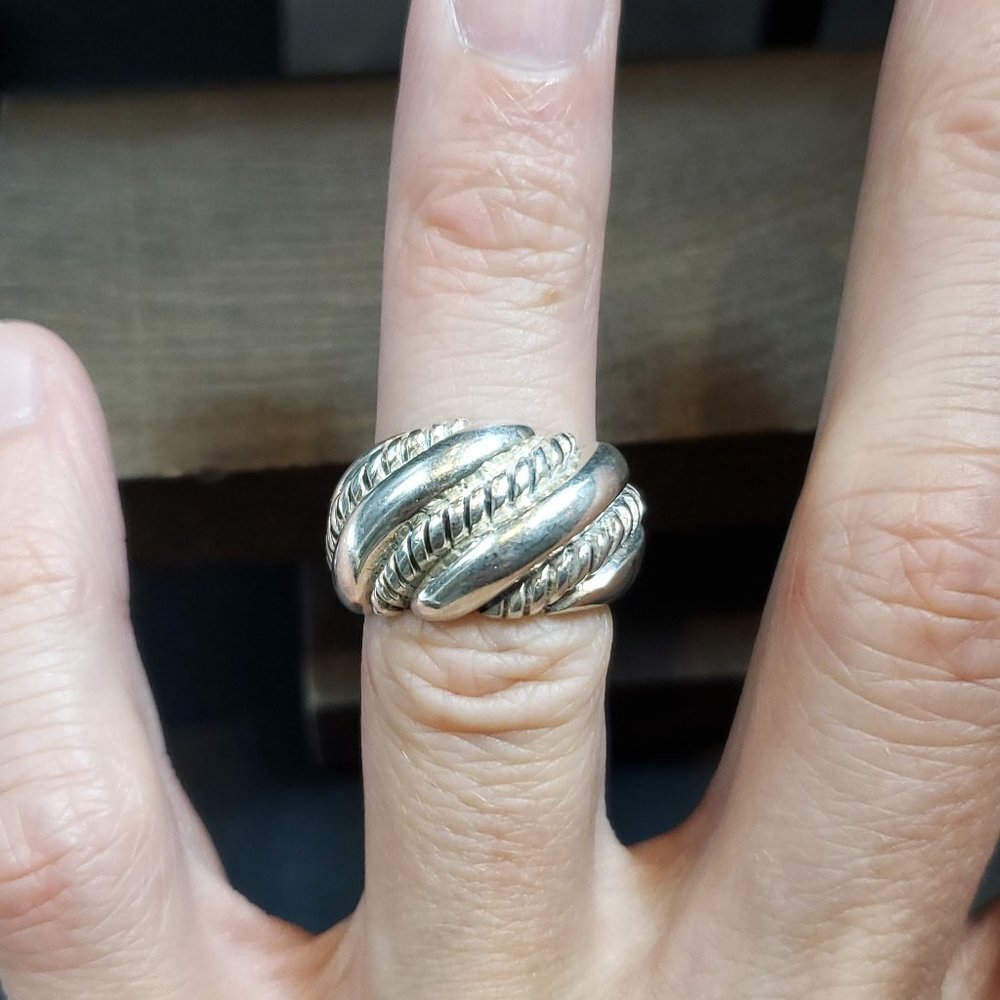 Size 5.75 Sterling Silver Diagonal Braided Pattern Heavy Ring